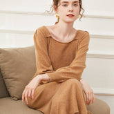 Women's Cashmere Dresses Long Square Neck Sweater Dresses